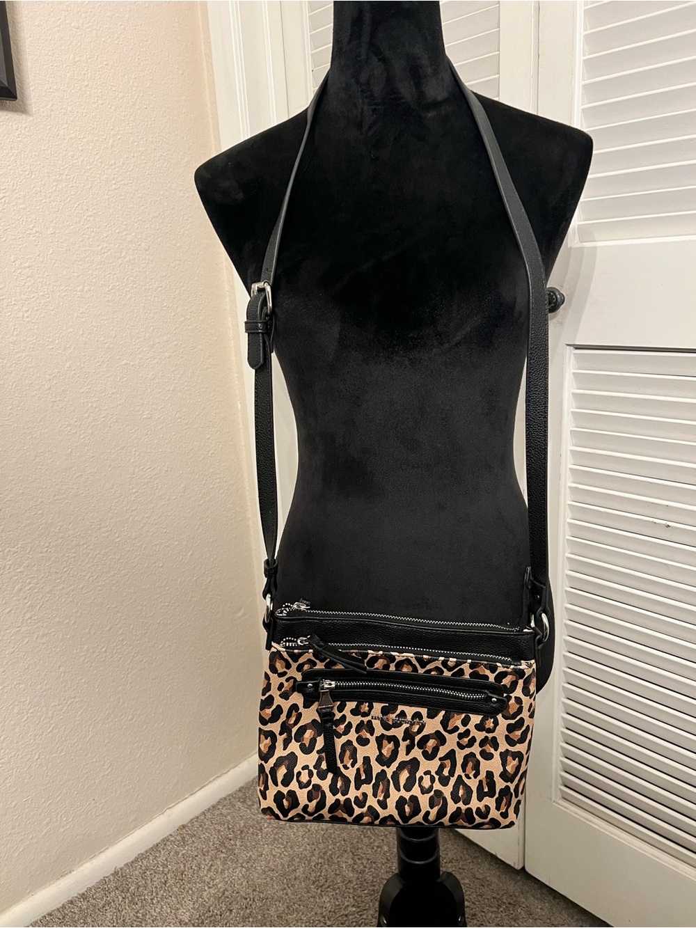 Dana Buchman Leopard Print Crossbody Bag with Black Trim